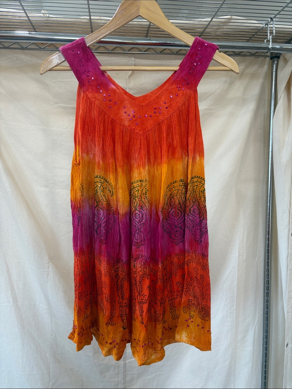 Vibrant Tie-Dye Boho Top with Embellished Yoke